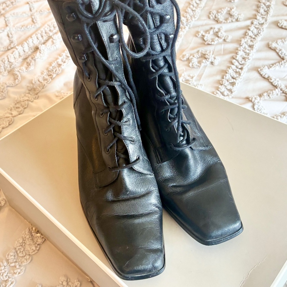 Laura Scott Black Leather Boots, Size 9